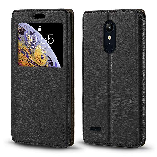 Funda de Cuero PU con Ventana Visible y Cierre Magnético Invisible Compatible con LG K11, Cubierta Inteligente de Protección (Negro)