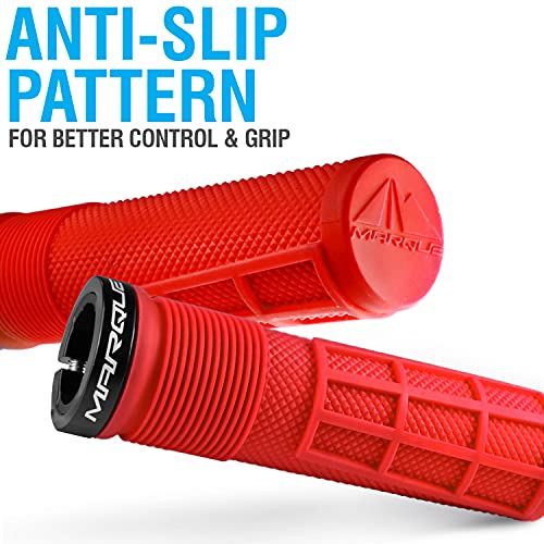 Marque Race Mountain Bike Handlebar Grips – Single Lock-On Ring Collar Mtb And Bmx Bicycle Handle Bar With Non-Slip Grip, Knurly Gritty Pattern And Half Waffle Pattern (Red) #TOP1