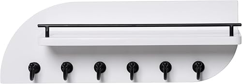 Miniatura 7 de Soporte para llaves de pared, organizador decorativo de llaves y correo con 6 ganchos de metal resistentes y estante flotante, estante de madera de