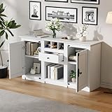 RANGEMENT MODULABLE ET ORGANISÉ : Doté de deux étagères réglables en hauteur, d’un grand espace supérieur pour la présentation et de multiples zones de rangement, ce meuble de rangement permet de classer chaque objet selon sa taille et son usage. Tout reste visible, accessible et parfaitement ordonné.