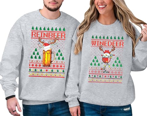 MNLYBABY Christmas Sweatshirt Couples Funny Graphic Matching Sweaters Xmas Husband and Wife Long Sleeve Tops, Light Grey2(women), XL
