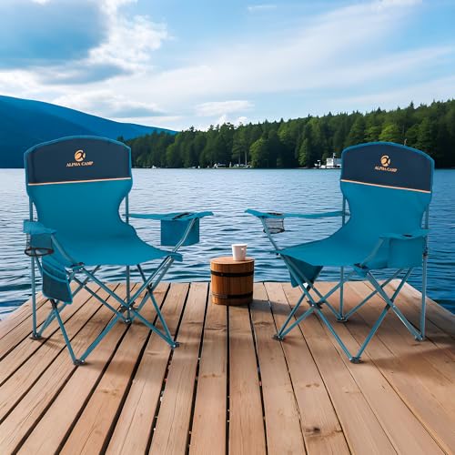 ALPHA CAMP Camping Chairs 250LBS Capacity, Heavy Duty Folding Chair with 4-Can Cooler Bag, Portable Outdoor Chair with Cup Holder for Adults, Collapsible for Tailgating, Beach, Fishing,Black,Blue - view 1