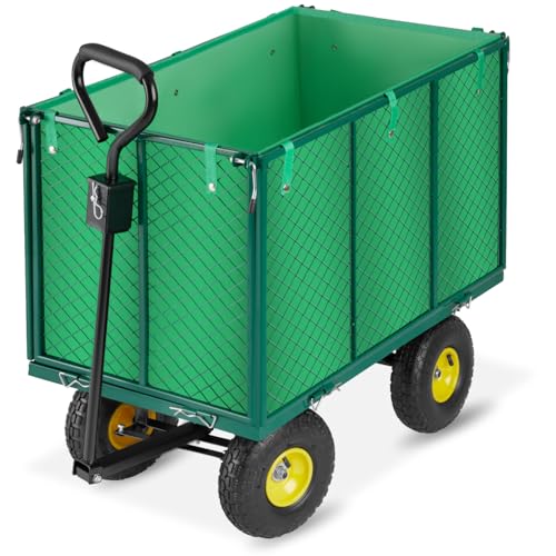 TecTake® Carro de Mano Plegable XXL, Doble Altura - Carro Jardín con Lona Extraíble, Carretilla de Carga con Ruedas, Carrito Transporte Playa, Carrito Playa o Jardin, Carretilla Plegable - Verde
