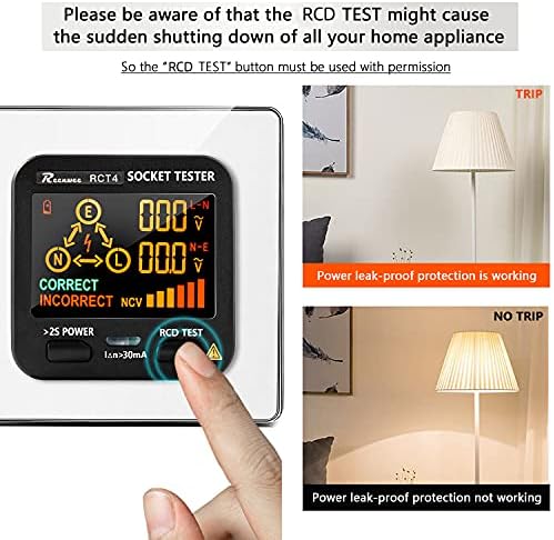 Reenwee Outlet Tester EBTN LCD with Voltage Display, RCD Receptacle Socket Tester Circuit Analyzer, Polarity Detector Leakage Tester Electricity Line Fault Checker, 8 Visual Indications