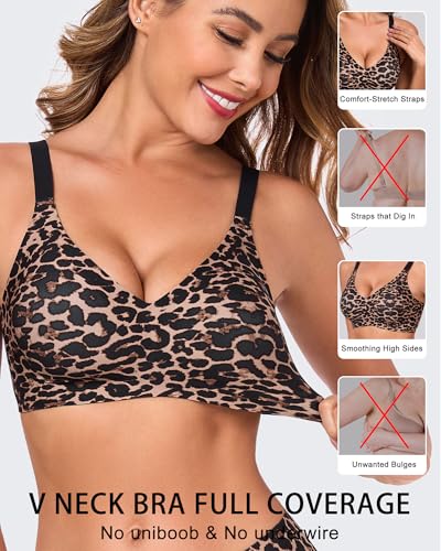 Image of Gailife Deep V Bras for Women No Underwire Wireless Push Up Bra Seamless Plunge Bralette Comfort Supportive Bra Full Coverage -Desert-Leopard,M