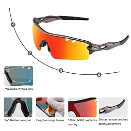 BangLong Polarized Sports Sunglasses Cycling Sun Glasses for Men Women with 5 Interchangeable Lenes for Running Baseball Golf