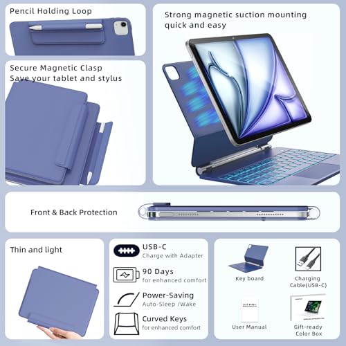 Image of RAYMCRAFT for iPad Air 11 inch Case with Keyboard (M4 /M3 /M2, 2026 /2025 /2024), iPad Pro 11 (4th /3rd /2nd /1st Gen) & Air 5 /4th Magic Keyboard Case, 11 Colors Backlit, Multi-Touch Trackpad, Blue