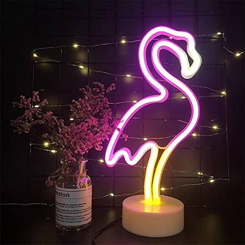 LED Flamingo Neon Signes Flamingo Néon Lights LED Neon Light Sign avec support Batterie Batterie/USB Lumière de chevet Lampes de chevet Lampes Neon Signs pour la décoration de fête à la maison Cover