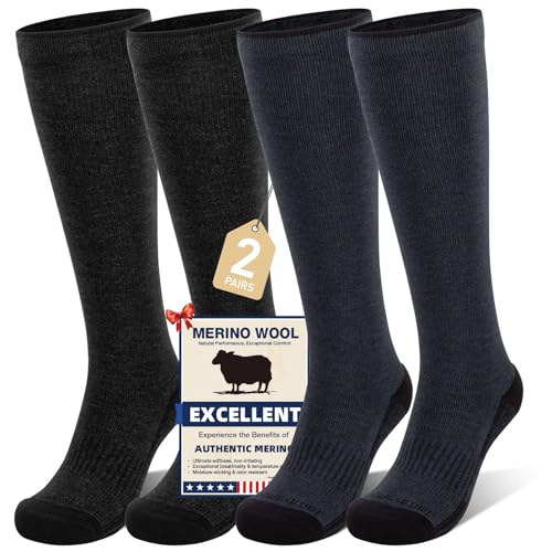Iambamboo Merino Wool Compression Socks for Women Men 15-20mmHg Knee High Breathable Socks for Flying Athletic Travel - 2 Pack
