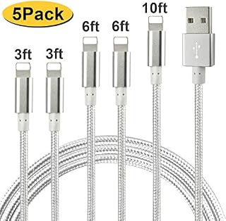 CUGUNU Nylon Braided Cable Compatible with iPhone Charger, 5 Pack[3/3/6/6/10FT] MFi Certified USB