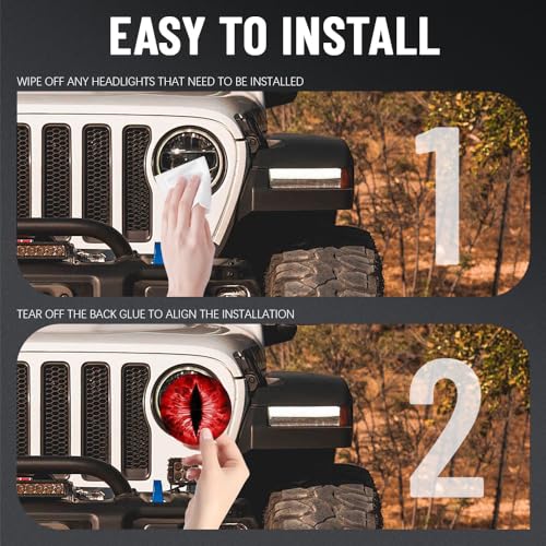 Image of 2PCS Beast Eyes Headlight Decals, 3D Stereo Eyes Headlight Decal Stickers, Car Body Window Bumper Decoration Stickers, Car Accessories Round Headlight Decal for Jeep Wrangler (Red)