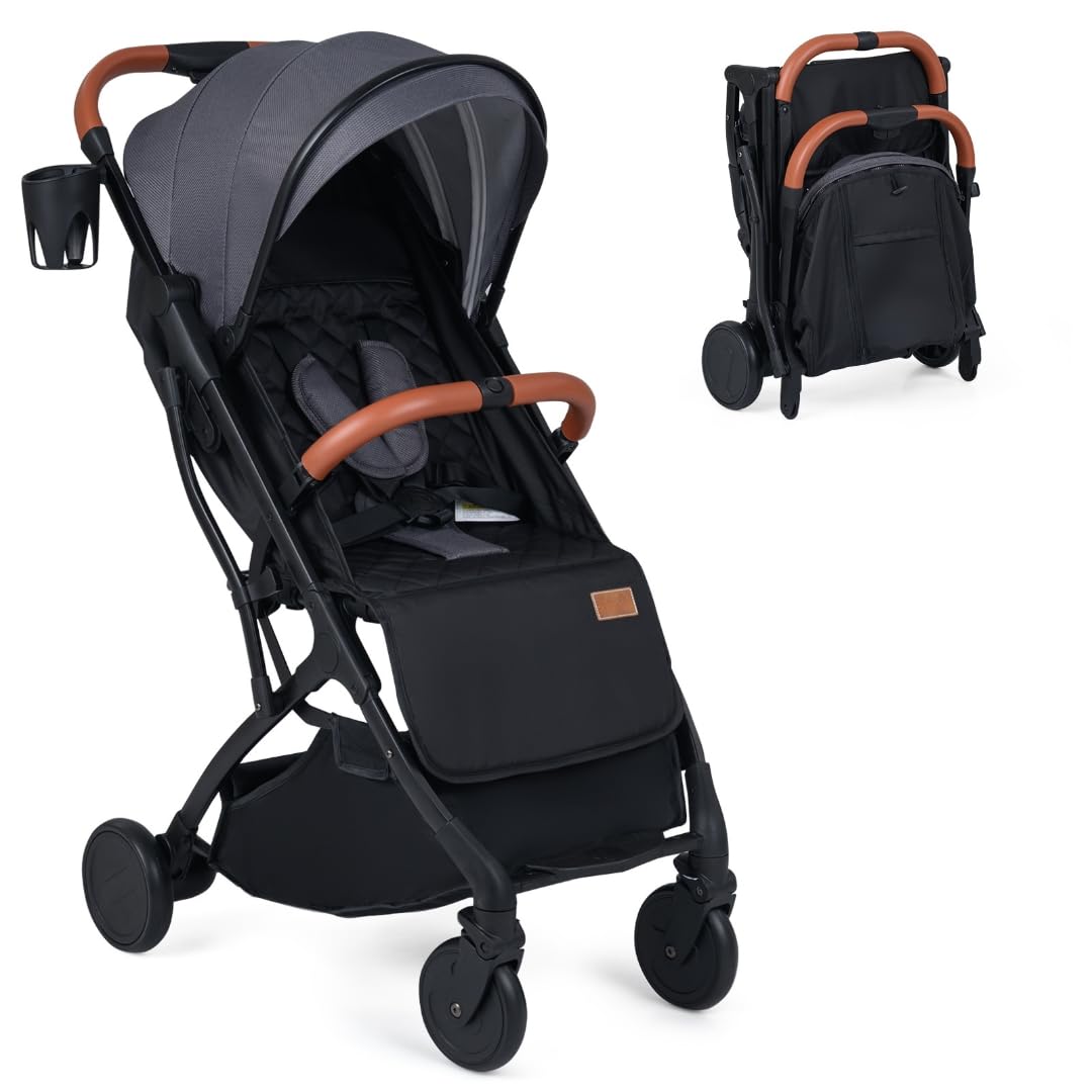 LIFEZEAL Passeggino Leggero per Bambini 0-3 Anni, Passeggino Pieghevole da Viaggio con Tettuccio, Poggiapiedi, Portabicchieri, Cestello Portaoggetti, Copertura Antipioggia, fino a 15kg (Grigio)