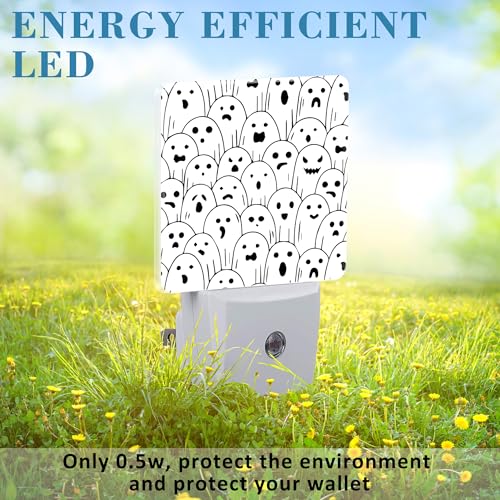 Image of Halloween Funny Ghost Night Light for Kids, LED Night Light Plug into Wall with Dusk to Dawn Sensor for Girls Boys Women Men Room Decor, Hallway, Kitchen, Bathroom, Nursery, Stairs