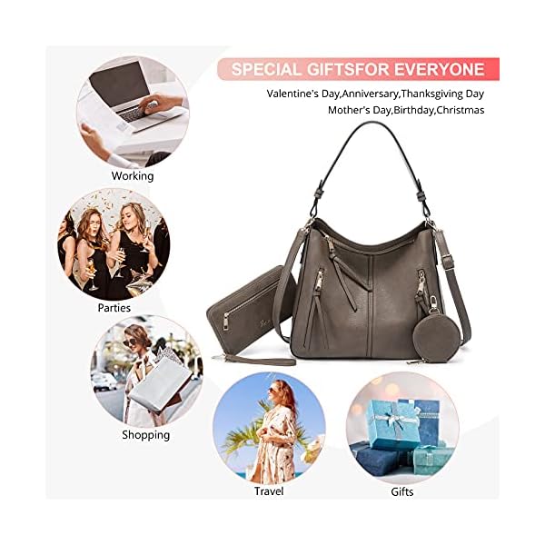 Handbags-for-Women-Large-Designer-Ladies-Hobo-bag-Bucket-Purse-Faux-Leather Realer Hobo Handbags Purses and Wallet Set for Women Shoulder Tote Bag with Adjustable Shoulder Strap Faux Leather