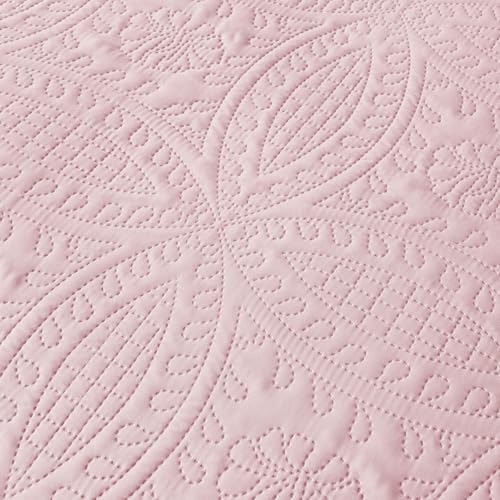 akkialla Full/Queen Quilt Set,Pink Lightweight Bedspread with Coin Pattern, Soft Microfiber Coverlet for All Seasons, Contemporary Decorative Bedding (1 Quilt, 2 Pillow Shams)