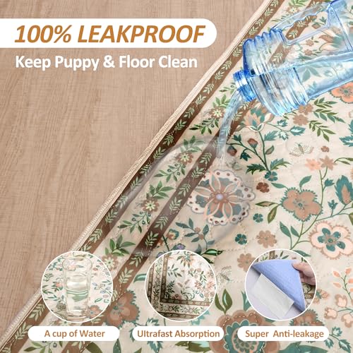 Image of Washable Pee Pads for Dogs, 2 Pack Super Absorbent Reusable Puppy Pads with Colorful Flowers Patterns for Potty Training, Floor, Couch, Bed, and Crate,36 inchx 48 inch