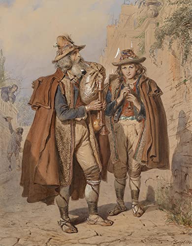 ArtDirect Bagpipes and Flute Players (1864) 11x14 UnFramed Museum Art Print Poster Ready for Framing by Carl Goebel (Austrian, 1824-1899)