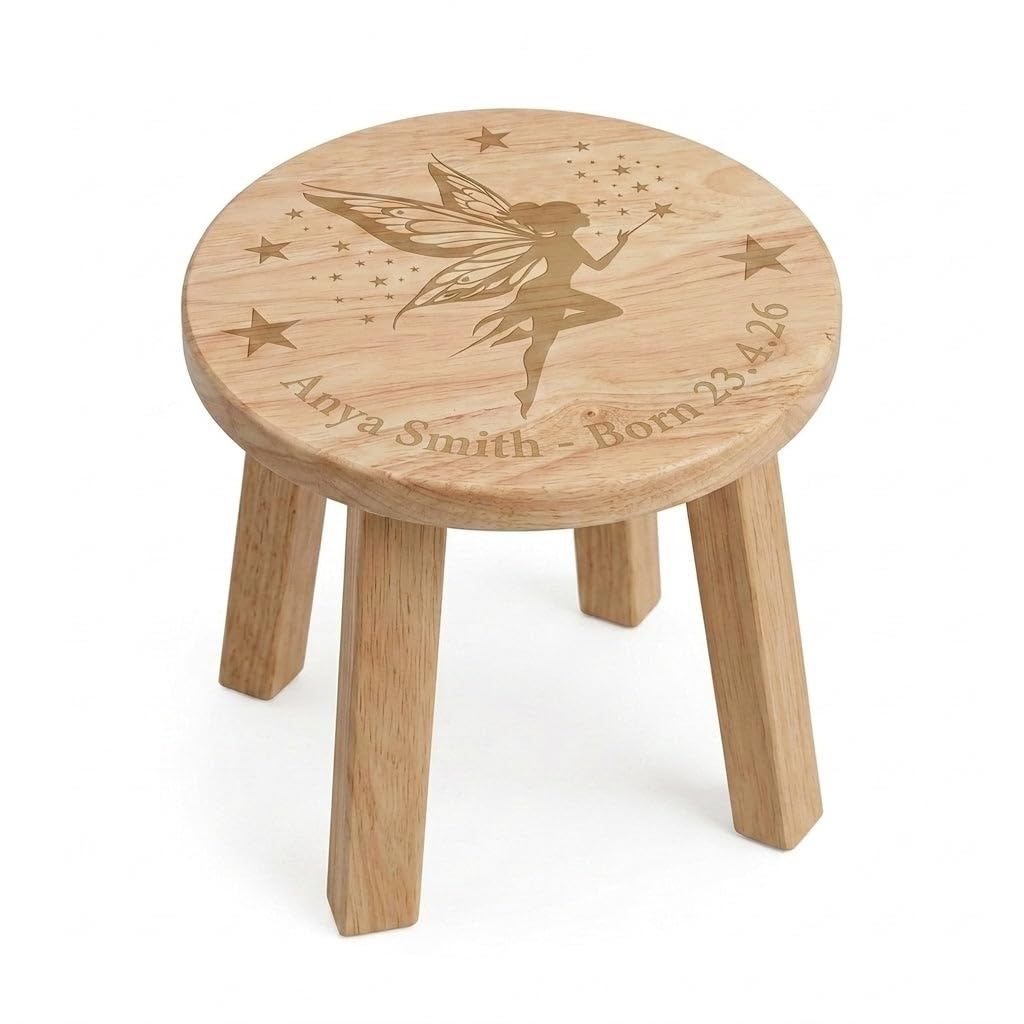 Personalised Wooden Fairy Stool for Toddlers | Custom Name Engraved Kids Sitting Stool | Nursery Furniture for Girls | First Birthday & Christening Day Gift | Sprinkled with Fairy Dust Toddler Chair