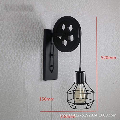 Aplique negro industrial de hierro con polea de elevación para iluminación interior retro 4