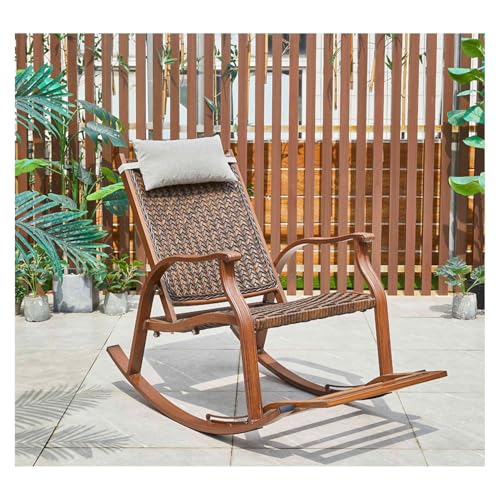 TJKK Mecedoras, mecedoras para patio, mecedora con otomana, silla de roca de madera, reposapiés telescópico con jardín, patio, piscina (grano de madera oscura, sección A)