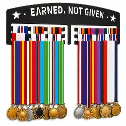 WIPHANY Wall Medal Rack Earned, NOT Given American Flag Cutout, Holds 30+ Medals, for Gymnastics, Wrestling, Running, Swimming & Military Awards; Black Metal Wall Mount, All Mount Hardware Included