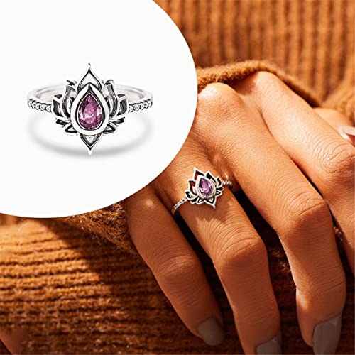 for Daughter No Mud No Lotus Ring, 925 Sterling Silver Lotus Flower Yoga High Polish Tarnish Resistant Zircon Inlaid Ring with Gift Box, Inspirational Jewelry Gift for Women Teens Girls (Red,US-7)2
