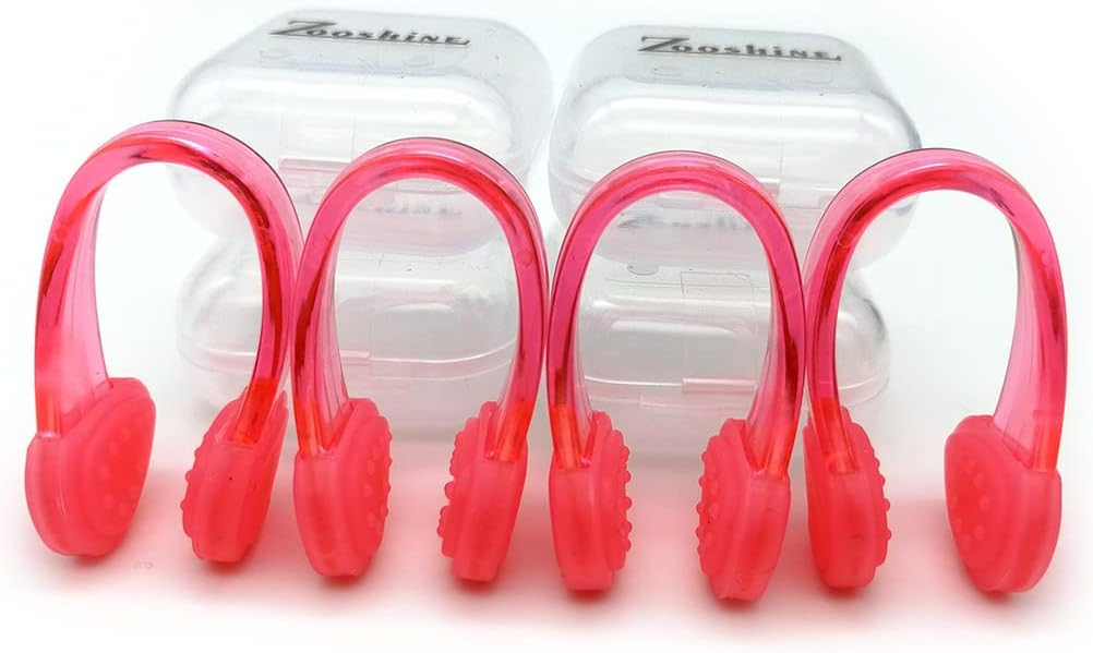 Set of 4 Waterproof Swimming Nose Clips for Adults Kids Age 8+ Nose Plugs for Diving Swimming and Other Water Sports (Pink)