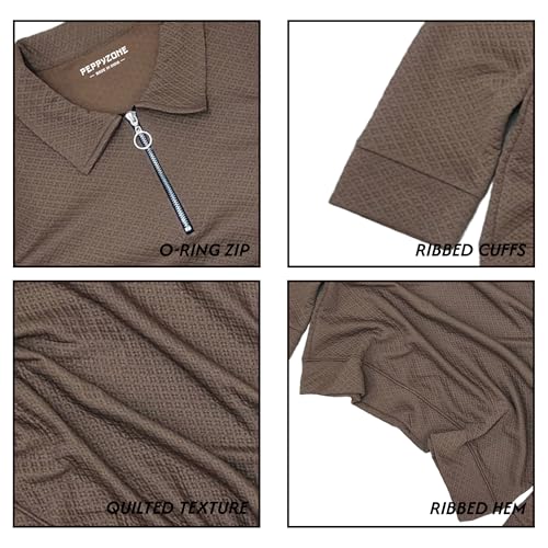 Image of Peppyzone Men's Full Sleeve Textured Polo T-Shirt with Collar | Stylish Chain Zip Tshirt for Man | Premium Polyester Lycra Stretch Fabric | Long Sleeve T Shirt for Men