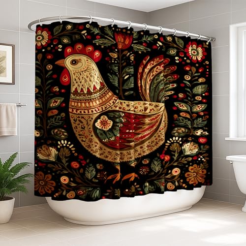 Rideau de douche extra large imperméable noir fleurs bohèmes folk - 2