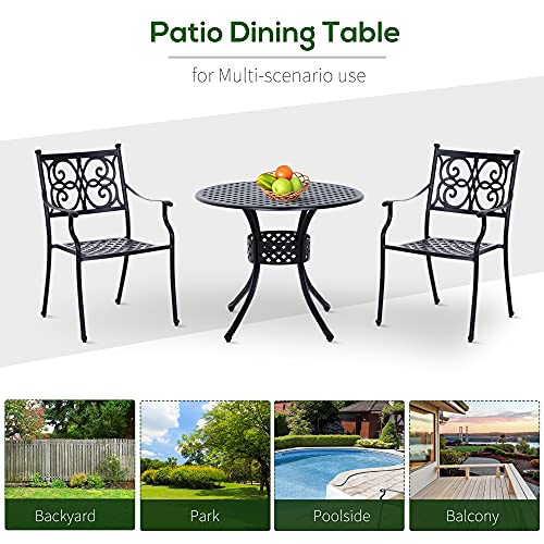 Outsunny 33" Patio Dining Table Round Cast Aluminium Outdoor Bistro Table With Umbrella Hole - Black #TOP6