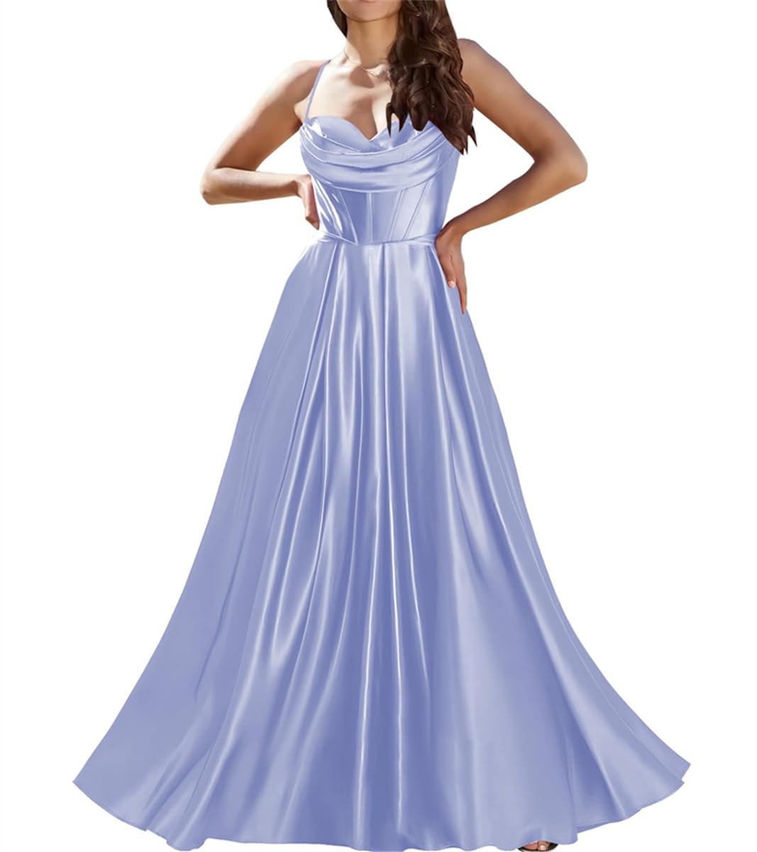 Sayno Women's Lavender Spaghetti Straps Bridesmaid Dresses For With Satin Formal Dress With Pockets Prom Dress Ball Gown Uk6