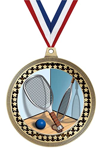 2.75" Racquetball Medal Awards, Gold Vega Racquetball Team Trophy Awards Includes Free Neck Ribbon 10 Pack Prime