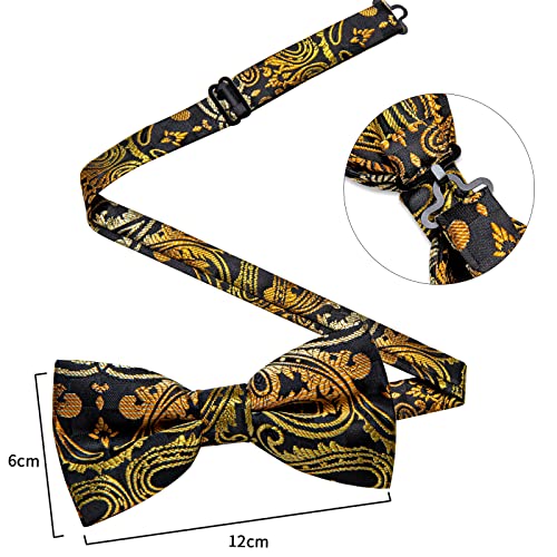 Image of DiBanGu Paisley Pre-Tied Bow Ties for Men Silk Adjustable Bowtie and Pocket Square Cufflinks for Wedding Party