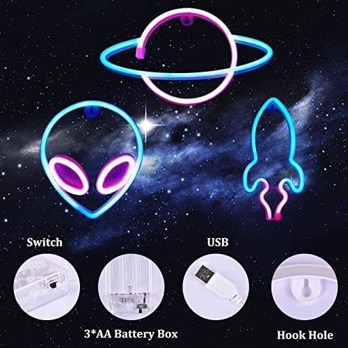 Neon Signs Neon Light Personalized Neon Signs For Bedroom Kids-Room Bar Party Living Room Balcony Halloween Christmas Holiday Party Everyday Decor (Designs Include: Alien, Planet, Rocket) #TOP5