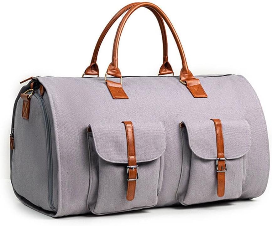 Garment Bags for Travel PU Convertible Garment Bag Multi-pocket Travel Bag with Shoulder Strap Portable Duffle Bag for Men Women (D)