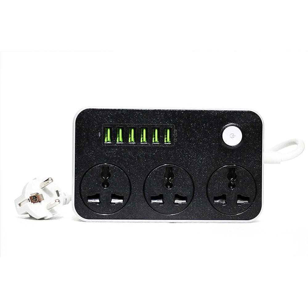 2500W QC3.0 Fast Charger Extension Board with 6 USB Slots and 5V/3.1A 17W USB Output, 3 Way Outlet Power Strips with Universal Surge Protection Sockets and 2m Extension Cord (3-PIN Grey)-image-36