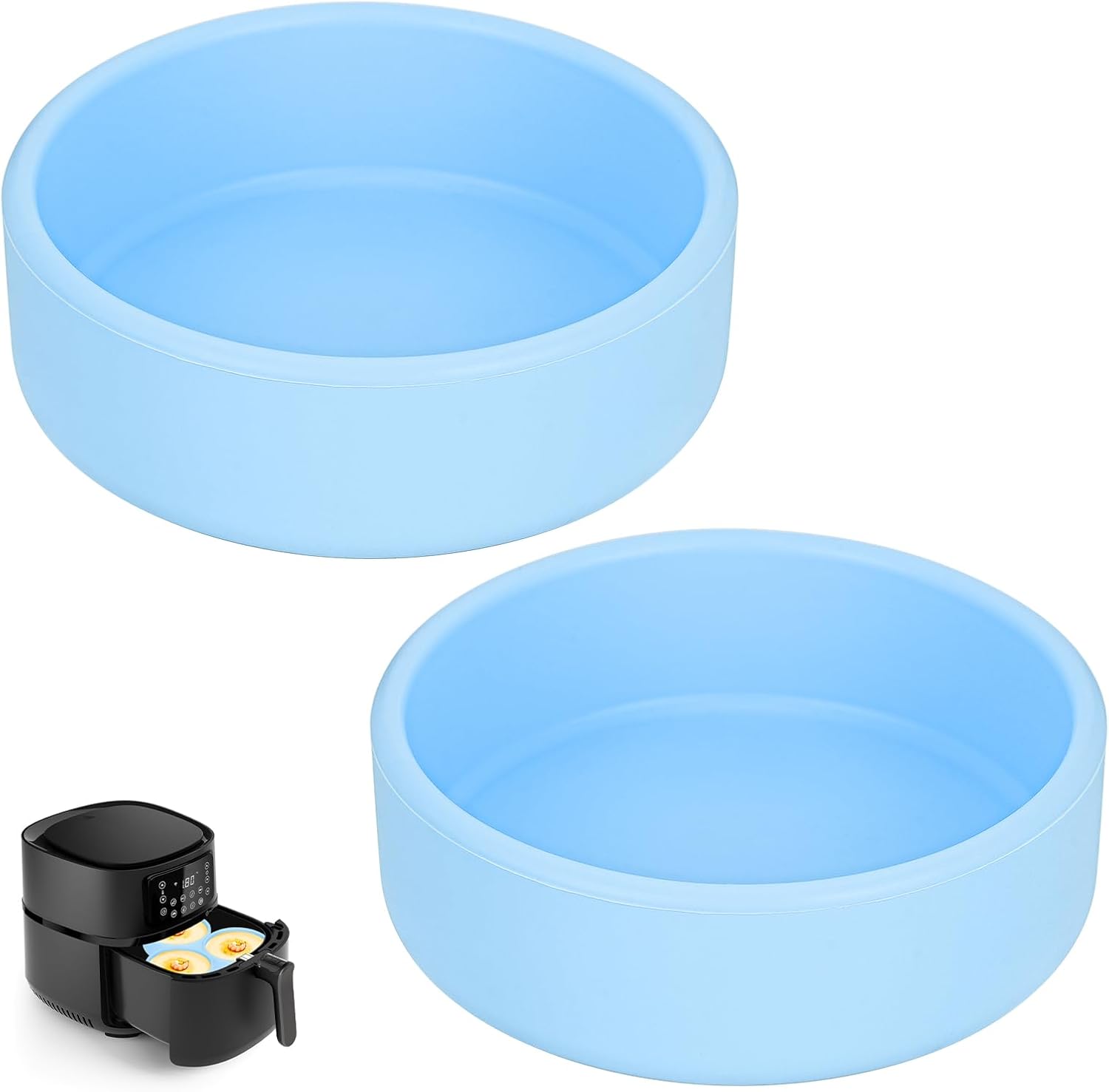 Silicone Egg Bites Molds - 2Pcs Air Fryer & Microwave Egg Maker Pan, 4 inch Reusable, Dishwasher Safe (Blue)