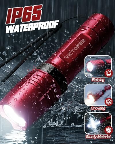 Image of Victoper Red Rechargeabe Flashlight 2 Pack, High Lumens 5 Modes LED Bright Tactical Flashlights, Waterproof Zoomable Flash Light for Outdoor, Gifts for Camping Essentials Gear