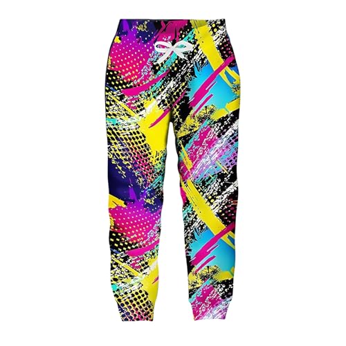 Sports Jogger Pants Boys Funny 80s 90s 3D Graphic Sweatpants Retro Printed Track Pants with Pockets for Boy 6-16Y (US Alpha (Alpha) L Regular Purple Yellow)