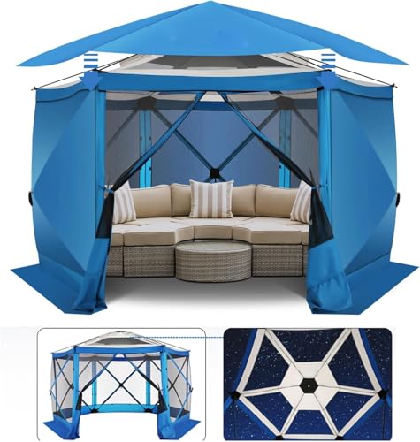 Image of COBIZI 12x12 FT Pop Up Canopy Stargazing Tent, Gazebos On Clearance with Removable Roof, Screened in Gazebo, Screen Tents Portable carpas para Patio for Outdoor Camping,Backyard, Garden, Blue(Pro)