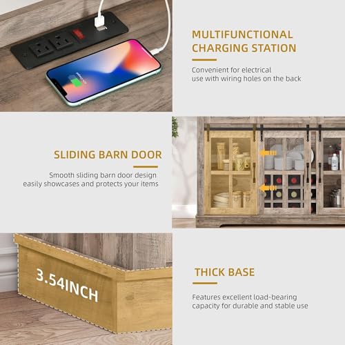 DWVO-Farmhouse-Coffee-Bar-Cabinet-with-Sliding-Door-and-Drawers-53-Kitchen-Sideboard-Buffet-Cabinet-Home-Bar-Cabinet-with-Wine-Rack-for-Kitchen-Living-Room-3-Drawers-Storage-Cabinet-Wash-Grey DWVO Farmhouse Coffee Bar Cabinet with Sliding Door and Drawers 53 Kitchen Sideboard Buffet Cabinet Home Bar Cabinet with Wine Rack for Kitchen Living Room 3 Drawers Storage Cabinet Wash Grey