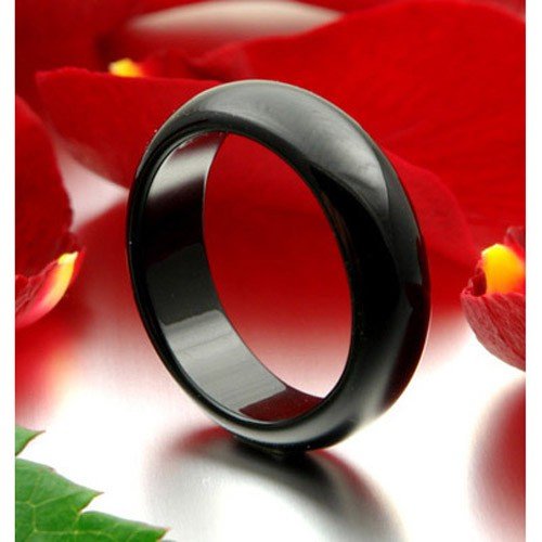 Anello in vera onice nera liscia, da donna