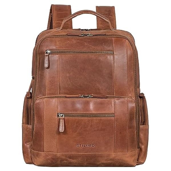 STILORD 'Eike' Modieuze Laptop Rugzak 15,6 inch Leren Business Rugzak Dames Vintage Daypack Heren Leren Rugzak met Veel Compartimenten Echt Leer, Kleur:andorra - bruin