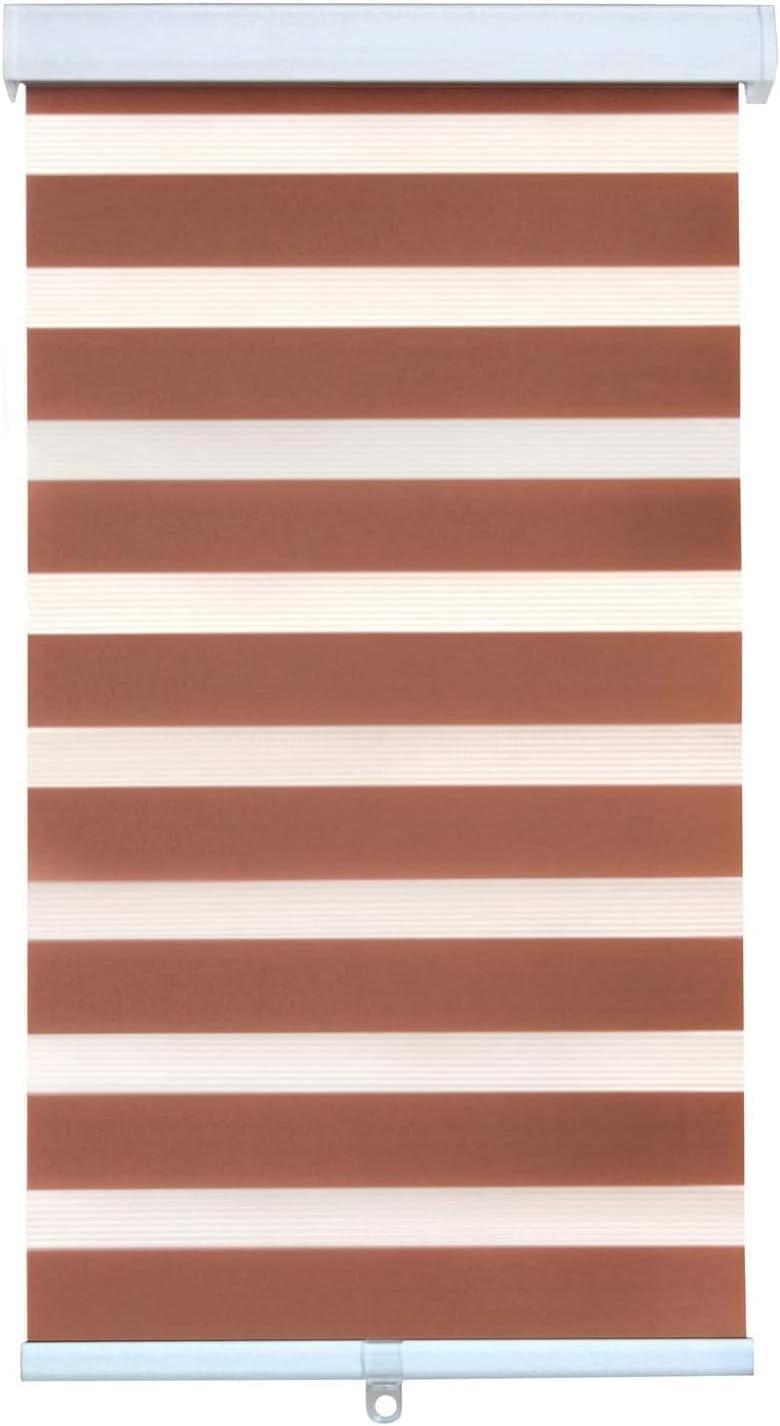 XKMT- Zebra Dual Horizontal Window Roller Blinds Shades [(W)24“ x (H)72”] Brown, Dual Layer,Cordless, Sheer or Privacy Light Control, Day and Night Window Drapes, Striped Dove [P/N: ET-ZB-BR-24]