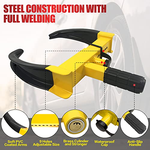 Wheel Clamp Lock Adjustable Security Trailer Wheel Lock Anti Theft Fit Max 11.7" Tire Width For Atv Rv Suv Car Golf Cart Boats Motorcycles Great Deterrent Bright Black-Yellow (3 Keys) #TOP1