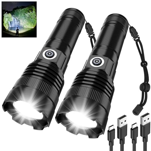 Image of Rechargeable Flashlights High Lumens 2 Pack, Super Bright Tactical Flashlight 3 Modes with Power Display, Waterproof Zoomable LED Flash Light for Home Emergencies Camping Hiking