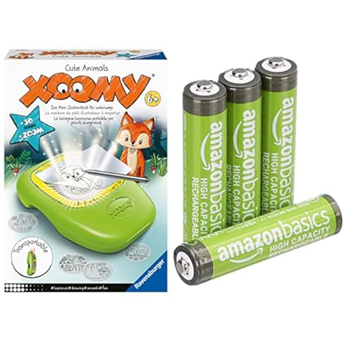 Ravensburger Xoomy Midi Animaux, projecteur dessin, 6+ ans, & Piles AAA Rechargeables Amazon Basics 4 pcs, 850mAh