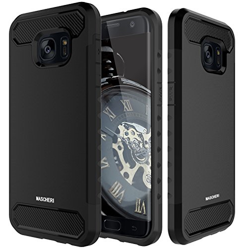 Mascheri For Galaxy S7 Edge Case Shock Absorbing Rugged Dual Layer Protective Scratch Resistant Hybrid Defender Cover Case for Samsung Galaxy S7 Edge - Black