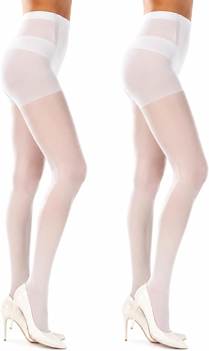 2 Pairs Women's Black Sheer Tights - 30D Not Rip Control Top Pantyhose
