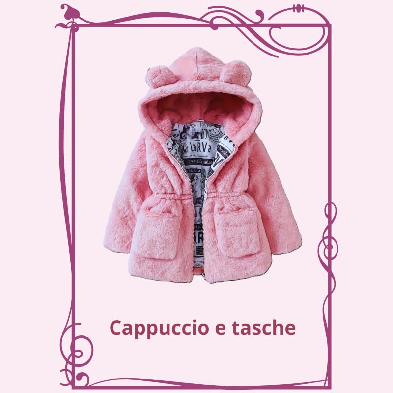 Cappotto Bambina in soffice Pelliccia Sintetica, con Cappuccio e Orecchie, Giacca Invernale Calda per Bambine